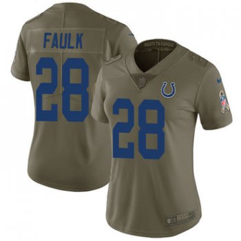 Women's Nike Indianapolis Colts #28 Marshall Faulk Olive Stitched NFL Limited 2017 Salute to Service Jersey