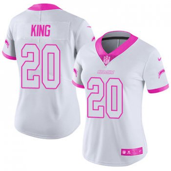 Women's Nike Los Angeles Chargers #20 Desmond King White Pink Stitched NFL Limited Rush Fashion Jersey