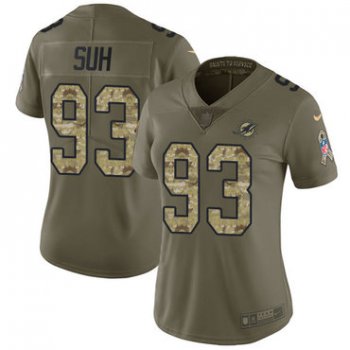 Women's Nike Miami Dolphins #93 Ndamukong Suh Olive Camo Stitched NFL Limited 2017 Salute to Service Jersey