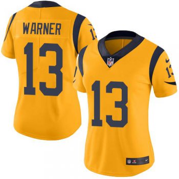 Nike Rams #13 Kurt Warner Gold Women's Stitched NFL Limited Rush Jersey