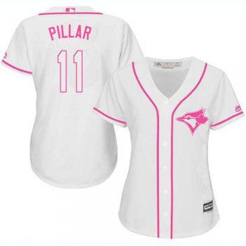 Blue Jays #11 Kevin Pillar White Pink Fashion Women's Stitched Baseball Jersey