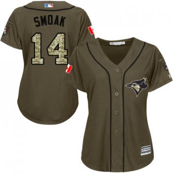 Blue Jays #14 Justin Smoak Green Salute to Service Women's Stitched Baseball Jersey