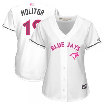 Blue Jays #19 Paul Molitor White Mother's Day Cool Base Women's Stitched Baseball Jersey$20.99