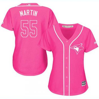 Blue Jays #55 Russell Martin Pink Fashion Women's Stitched Baseball Jersey