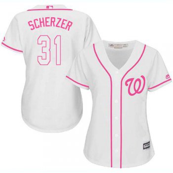 Nationals #31 Max Scherzer White Pink Fashion Women's Stitched Baseball Jersey