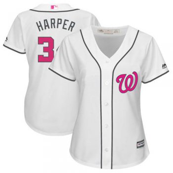 Nationals #34 Bryce Harper White Mother's Day Cool Base Women's Stitched Baseball Jersey