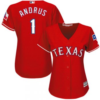 Rangers #1 Elvis Andrus Red Alternate Women's Stitched Baseball Jersey