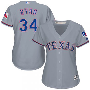 Rangers #34 Nolan Ryan Grey Road Women's Stitched Baseball Jersey