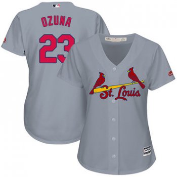 Cardinals #23 Marcell Ozuna Grey Road Women's Stitched Baseball Jersey