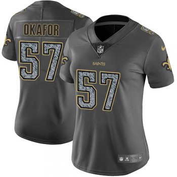Women's Nike New Orleans Saints #57 Alex Okafor Gray Static Stitched NFL Vapor Untouchable Limited Jersey