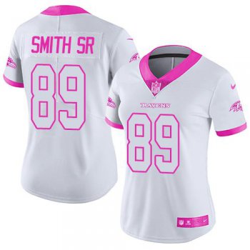 Nike Ravens #89 Steve Smith Sr White Pink Women's Stitched NFL Limited Rush Fashion Jersey