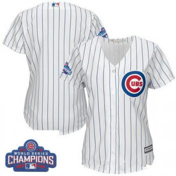 Women's Chicago Cubs Blank Majestic Home White 2016 World Series Champions Team Logo Patch Jersey
