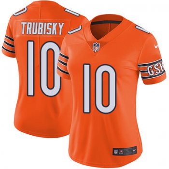 Women's Nike Chicago Bears #10 Mitchell Trubisky Orange Stitched NFL Limited Rush Jersey