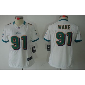 Nike Miami Dolphins #91 Cameron Wake White Limited Womens Jersey