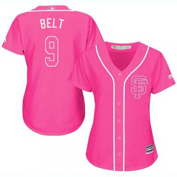 Giants #9 Brandon Belt Pink Fashion Women's Stitched Baseball Jersey