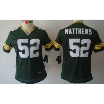 Nike Green Bay Packers #52 Clay Matthews Green Limited Womens Jersey