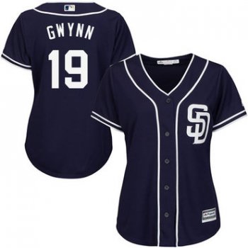 Padres #19 Tony Gwynn Navy Blue Alternate Women's Stitched Baseball Jersey
