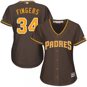 Padres #34 Rollie Fingers Brown Alternate Women's Stitched Baseball Jersey
