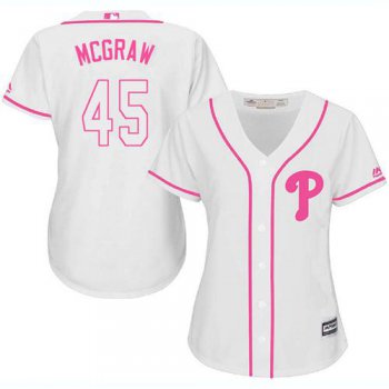 Phillies #45 Tug McGraw White Pink Fashion Women's Stitched Baseball Jersey