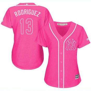 Yankees #13 Alex Rodriguez Pink Fashion Women's Stitched Baseball Jersey