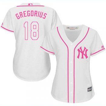 Yankees #18 Didi Gregorius White Pink Fashion Women's Stitched Baseball Jersey