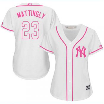 Yankees #23 Don Mattingly White Pink Fashion Women's Stitched Baseball Jersey