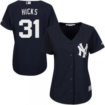 Yankees #31 Aaron Hicks Navy Blue Alternate Women's Stitched Baseball Jersey