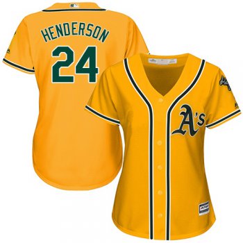 Athletics #24 Rickey Henderson Gold Alternate Women's Stitched Baseball Jersey