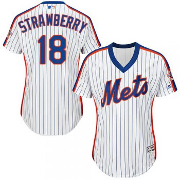 Mets #18 Darryl Strawberry White(Blue Strip) Alternate Women's Stitched Baseball Jersey
