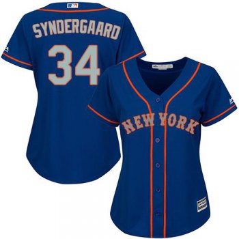 Mets #34 Noah Syndergaard Blue(Grey NO.) Alternate Road Women's Stitched Baseball Jersey