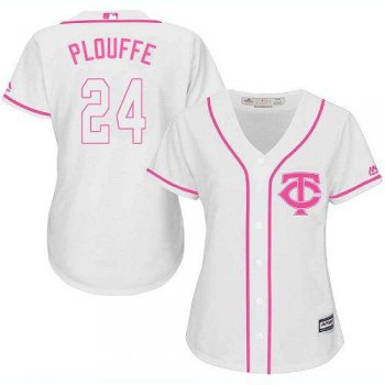 Twins #24 Trevor Plouffe White Pink Fashion Women's Stitched Baseball Jersey