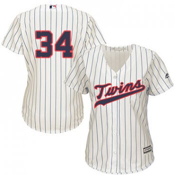 Twins #34 Kirby Puckett Cream Strip Alternate Women's Stitched Baseball Jersey