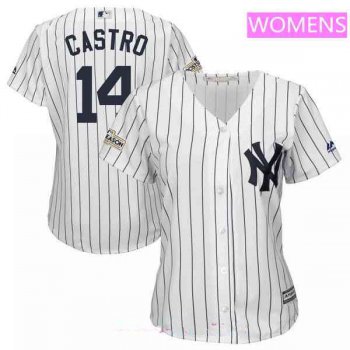 Women's New York Yankees #14 Starlin Castro Majestic White 2017 Postseason Cool Base Player Jersey