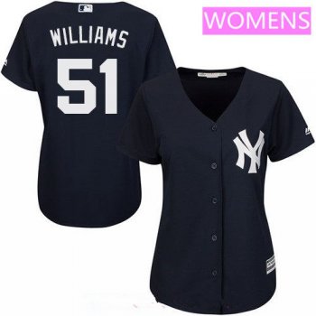 Women's New York Yankees #51 Bernie Williams Retired Navy Blue Stitched MLB Majestic Cool Base Jersey
