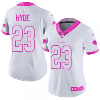 Women's Nike NFL Buffalo Bills #23 Rush Fashion Micah Hyde Limited White Pink Jersey