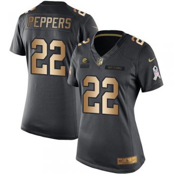 Women's Nike Browns #22 Jabrill Peppers Black Stitched NFL Limited Gold Salute to Service Jersey