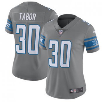 Women's Nike Lions #30 Teez Tabor Gray Stitched NFL Limited Rush Jersey