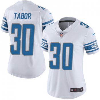 Women's Nike Lions #30 Teez Tabor White Stitched NFL Vapor Untouchable Limited Jersey
