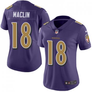 Women's Nike Ravens #18 Jeremy Maclin Purple Stitched NFL Limited Rush Jersey