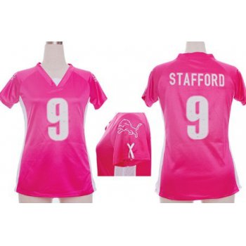 Nike Detroit Lions #9 Matthew Stafford 2012 Pink Womens Draft Him II Top Jersey