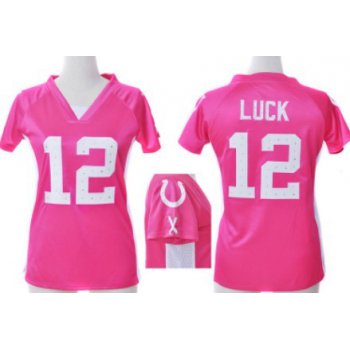 Nike Indianapolis Colts #12 Andrew Luck 2012 Pink Womens Draft Him II Top Jersey