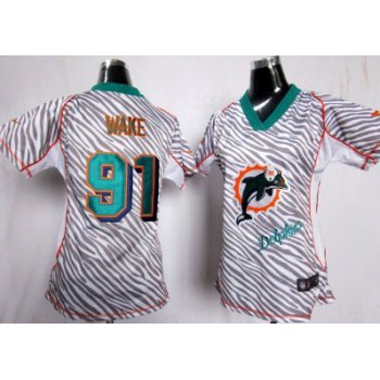 Nike Miami Dolphins #91 Cameron Wake 2012 Womens Zebra Fashion Jersey
