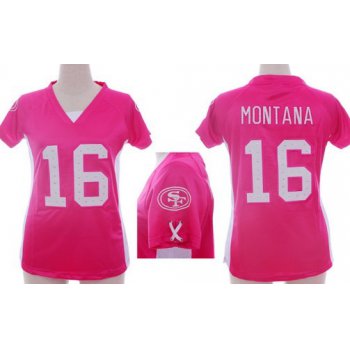 Nike San Francisco 49ers #16 Joe Montana 2012 Pink Womens Draft Him II Top Jersey