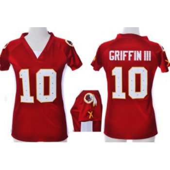 Nike Washington Redskins #10 Robert Griffin III 2012 Red Womens Draft Him II Top Jersey