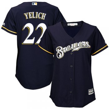 Brewers #22 Christian Yelich Navy Blue Alternate Women's Stitched Baseball Jersey