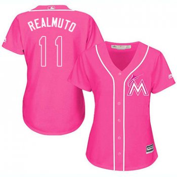 Marlins #11 JT Realmuto Pink Fashion Women's Stitched Baseball Jersey