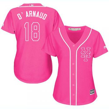 Mets #18 Travis d'Arnaud Pink Fashion Women's Stitched Baseball Jersey