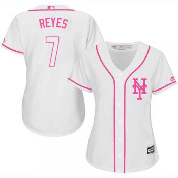 Mets #7 Jose Reyes White Pink Fashion Women's Stitched Baseball Jersey