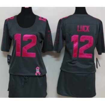 Nike Indianapolis Colts #12 Andrew Luck Breast Cancer Awareness Gray Womens Jersey