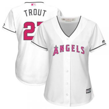 Angels #27 Mike Trout White Mother's Day Cool Base Women's Stitched Baseball Jersey